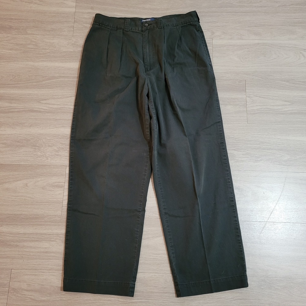 VTG Polo Ralph Lauren Mens Pleated Chinos 34x30 Black Cotton Twill Trousers